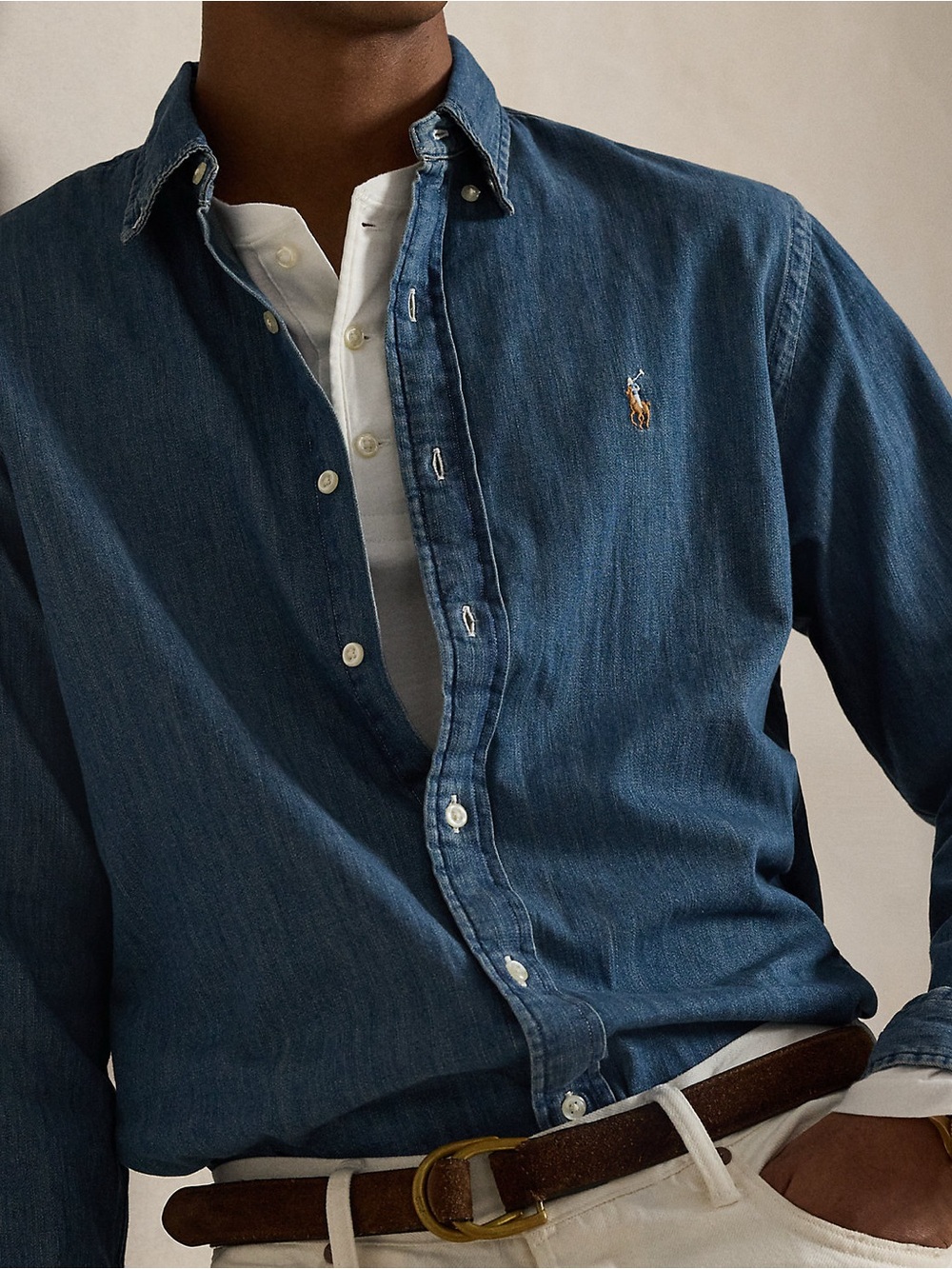 Ralph Laurel Classic fit Chambray Denim button down shirt LIKE NEW XL